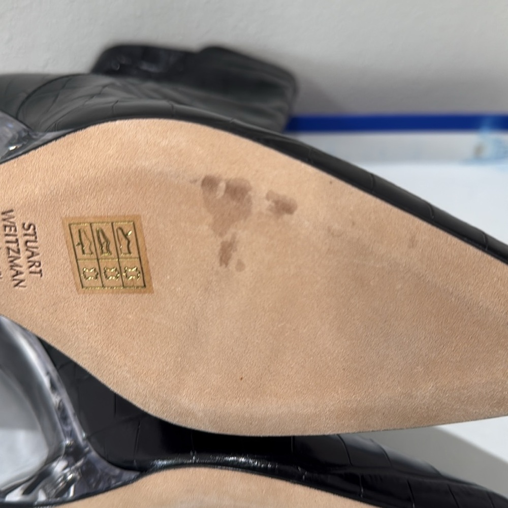 Stuart Weitzman Lucite 100 Wedge Bootie in Black Croc size 39.5/9 - Picture 7 of 8